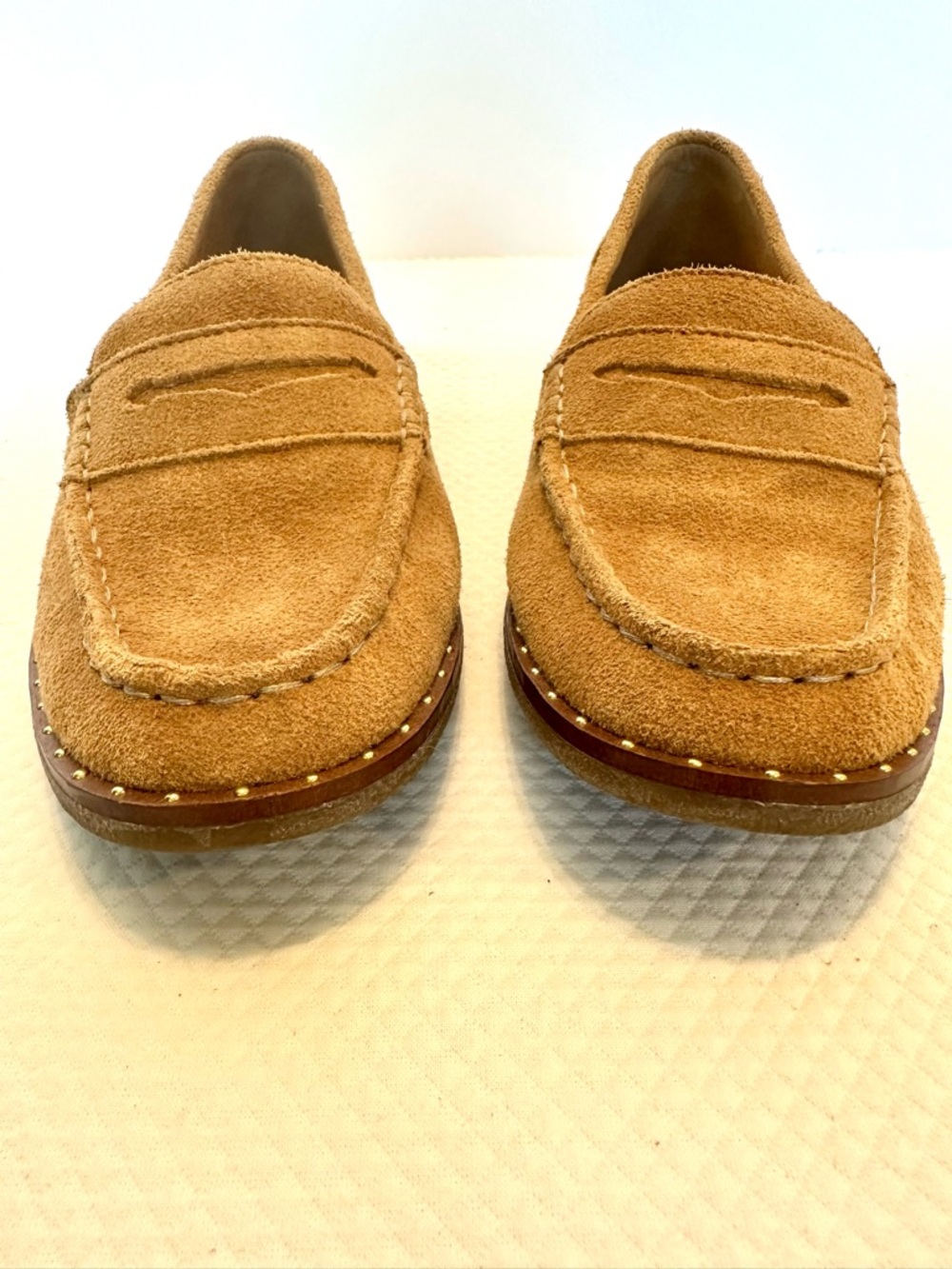 Sperry Seaport Stud Trimmed Women's Tan Suede Penny Loafers Classic Timeless - Picture 4 of 10